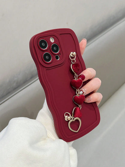 Shockproof Heart Element Wave Bracelet & Heart Apple Phone Case Compatible With IPhone 11, 12, 13, 14, 12 Pro Max, 13 Pro Max, 15, 15 Pro, 15 Plus, 15 Pro Max, 16, 16 Pro, 16 Plus, 16 Pro Max, 17, 17