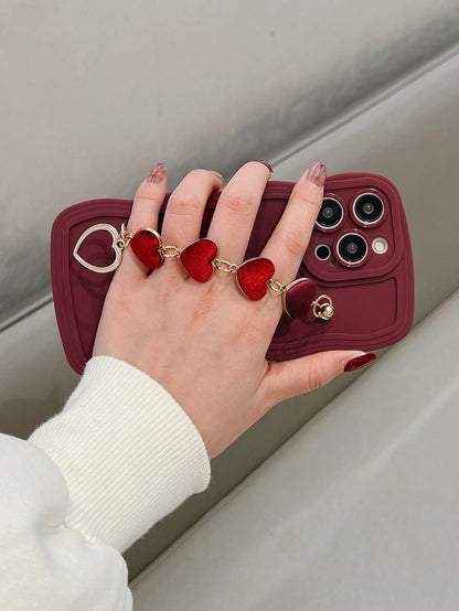 Shockproof Heart Element Wave Bracelet & Heart Apple Phone Case Compatible With IPhone 11, 12, 13, 14, 12 Pro Max, 13 Pro Max, 15, 15 Pro, 15 Plus, 15 Pro Max, 16, 16 Pro, 16 Plus, 16 Pro Max, 17, 17