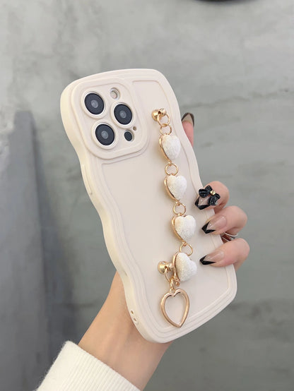 Shockproof Heart Element Wave Bracelet & Heart Apple Phone Case Compatible With IPhone 11, 12, 13, 14, 12 Pro Max, 13 Pro Max, 15, 15 Pro, 15 Plus, 15 Pro Max, 16, 16 Pro, 16 Plus, 16 Pro Max, 17, 17