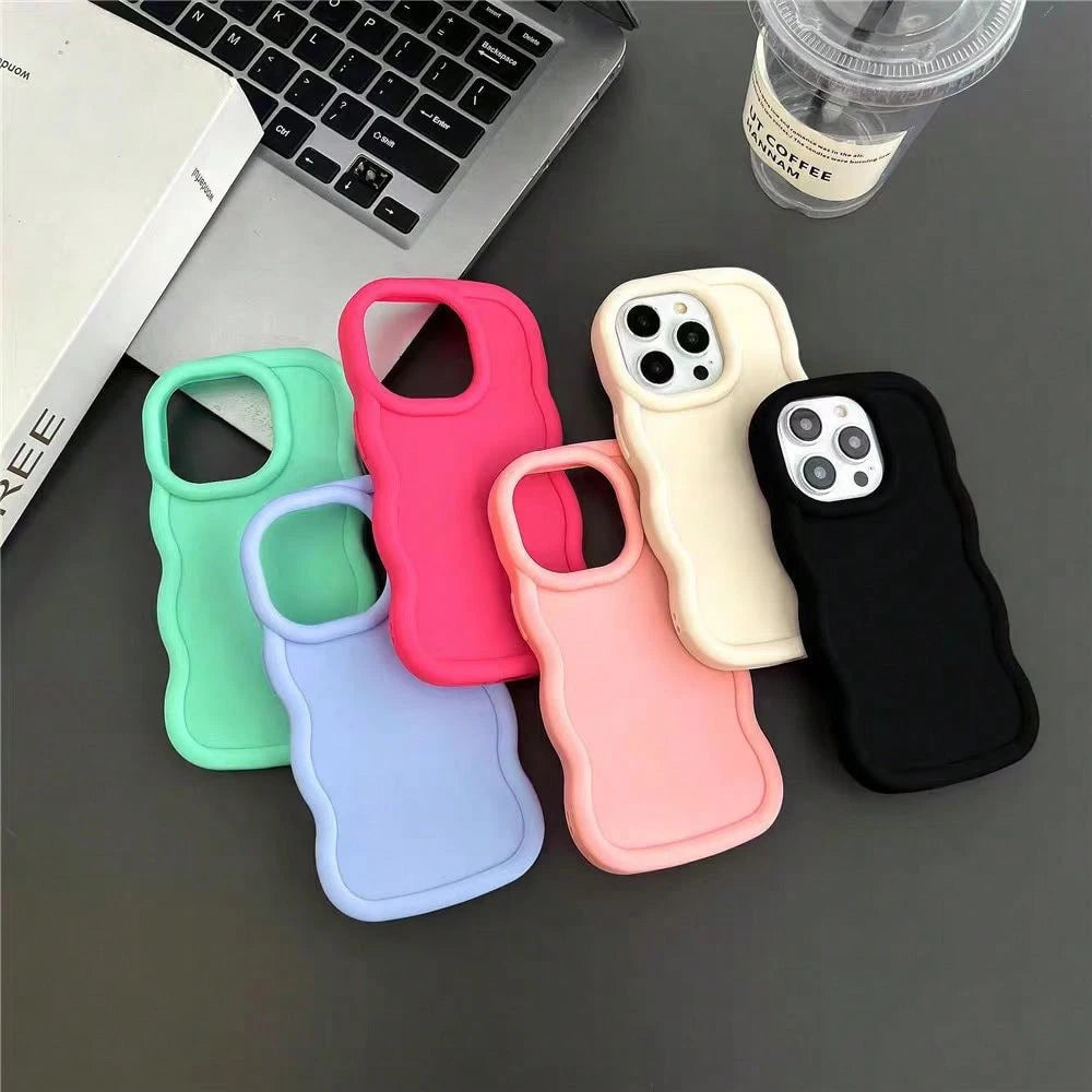 Shockproof Plain Solid Color Novelty Cases Cloud Wavy Edge 6pcs/Set Perforated Design Smartphone Cases Shock-Resistant Compatible With IPhone 15/14/13/12/11 XS XR X 7/8 Mini Plus Pro Pro Max Models Wa