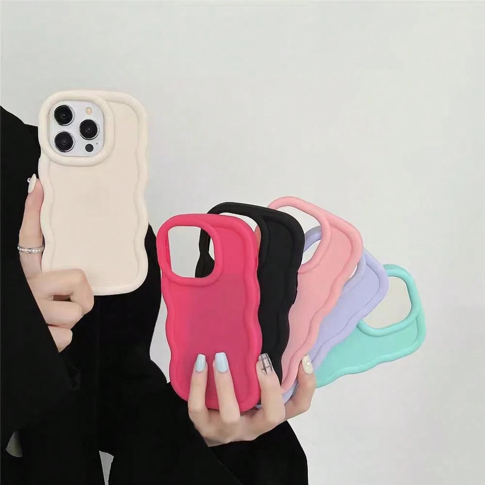Shockproof Plain Solid Color Novelty Cases Cloud Wavy Edge 6pcs/Set Perforated Design Smartphone Cases Shock-Resistant Compatible With IPhone 15/14/13/12/11 XS XR X 7/8 Mini Plus Pro Pro Max Models Wa