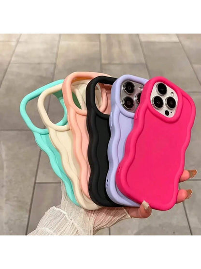 Shockproof Plain Solid Color Novelty Cases Cloud Wavy Edge 6pcs/Set Perforated Design Smartphone Cases Shock-Resistant Compatible With IPhone 15/14/13/12/11 XS XR X 7/8 Mini Plus Pro Pro Max Models Wa