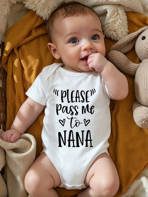 Short Sleeve Baby Bodysuit With 'Baby' Slogan Graphic, Suitable For Baby Boys And Girls
