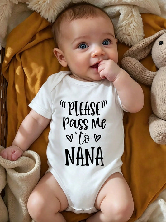 Short Sleeve Baby Bodysuit With 'Baby' Slogan Graphic, Suitable For Baby Boys And Girls
