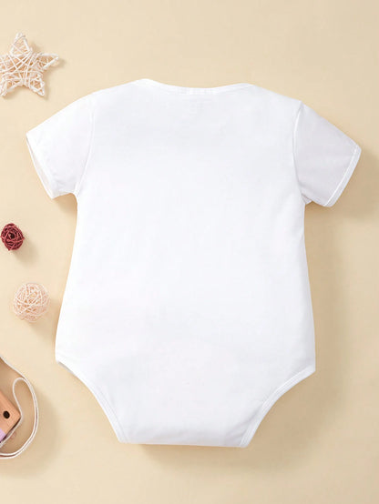 Short Sleeve Baby Bodysuit With 'Baby' Slogan Graphic, Suitable For Baby Boys And Girls