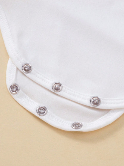 Short Sleeve Baby Bodysuit With 'Baby' Slogan Graphic, Suitable For Baby Boys And Girls