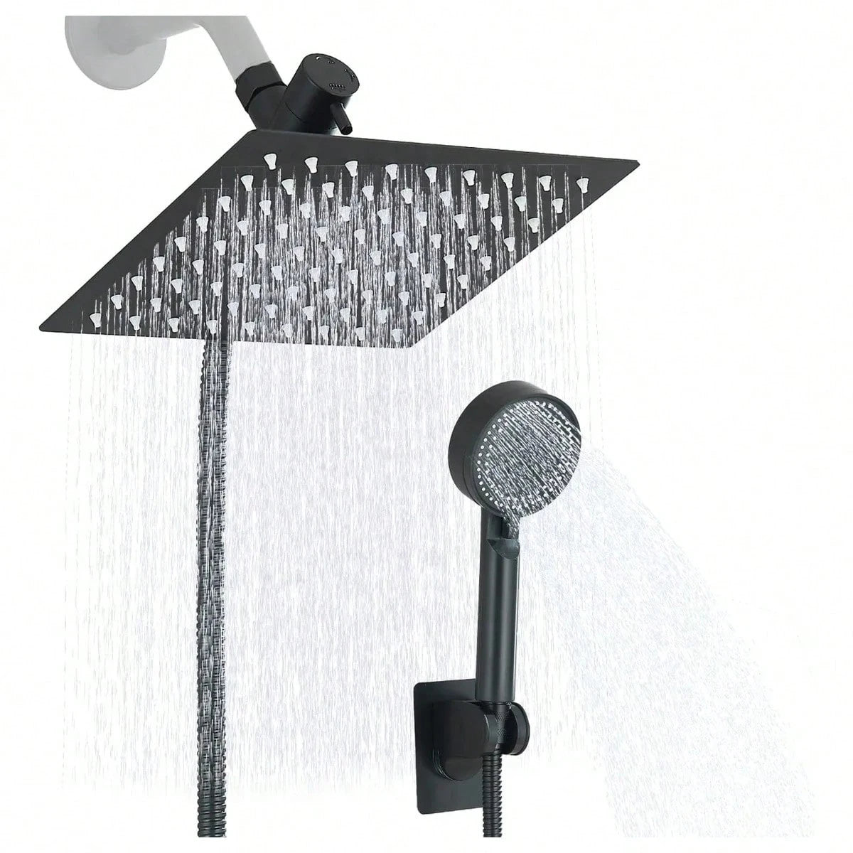 Shower Head Combo,8/10/12" Rain Square Shower Head With 9 Inch Adjustable Extension Arm And 3 Settings Handheld Spray,150cm Long Hose,Wall-Mounted,Adjustable Height, Home Bathroom Decor,Shower Acce