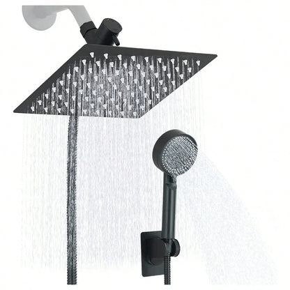 Shower Head Combo,8/10/12" Rain Square Shower Head With 9 Inch Adjustable Extension Arm And 3 Settings Handheld Spray,150cm Long Hose,Wall-Mounted,Adjustable Height, Home Bathroom Decor,Shower Acce