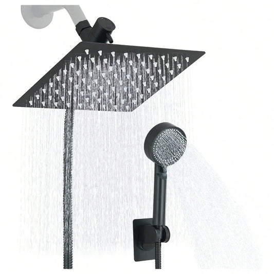 Shower Head Combo,8/10/12" Rain Square Shower Head With 9 Inch Adjustable Extension Arm And 3 Settings Handheld Spray,150cm Long Hose,Wall-Mounted,Adjustable Height, Home Bathroom Decor,Shower Acce