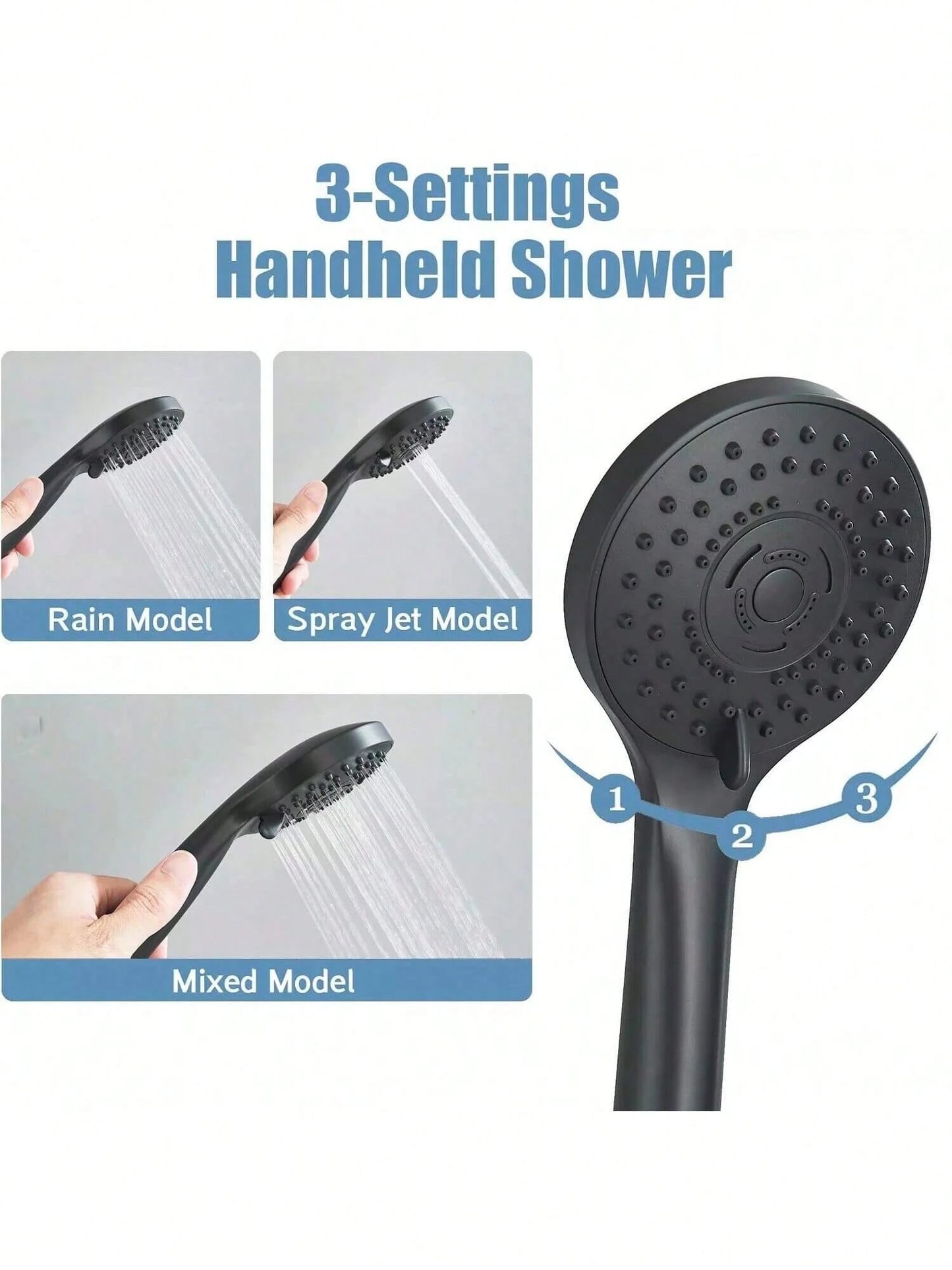 Shower Head Combo,8/10/12" Rain Square Shower Head With 9 Inch Adjustable Extension Arm And 3 Settings Handheld Spray,150cm Long Hose,Wall-Mounted,Adjustable Height, Home Bathroom Decor,Shower Acce