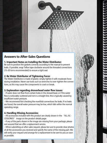 Shower Head Combo,8/10/12" Rain Square Shower Head With 9 Inch Adjustable Extension Arm And 3 Settings Handheld Spray,150cm Long Hose,Wall-Mounted,Adjustable Height, Home Bathroom Decor,Shower Acce