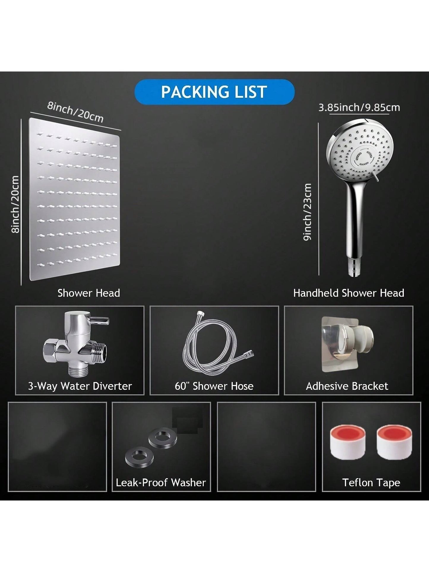 Shower Head Set, 8-Inch High Pressure Shower Head, 5-Mode Handheld Shower Head Combination, Home Bathroom Decor, Summer Bathroom Accessories