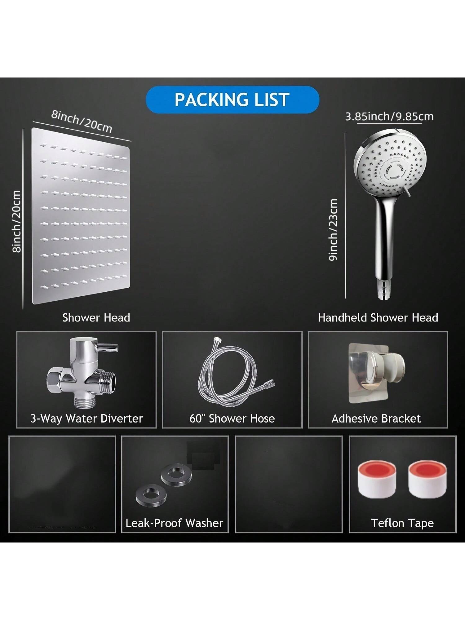 Shower Head Set, 8-Inch High Pressure Shower Head, 5-Mode Handheld Shower Head Combination, Home Bathroom Decor, Summer Bathroom Accessories