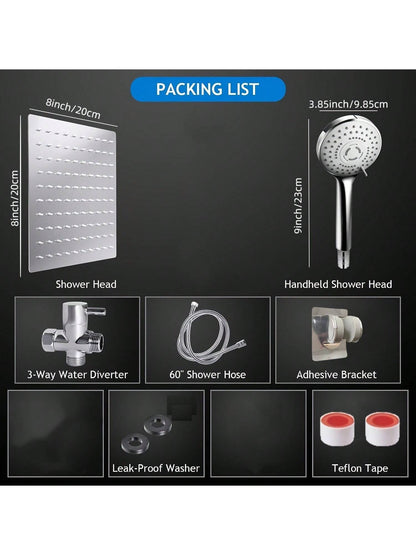 Shower Head Set, 8-Inch High Pressure Shower Head, 5-Mode Handheld Shower Head Combination, Home Bathroom Decor, Summer Bathroom Accessories