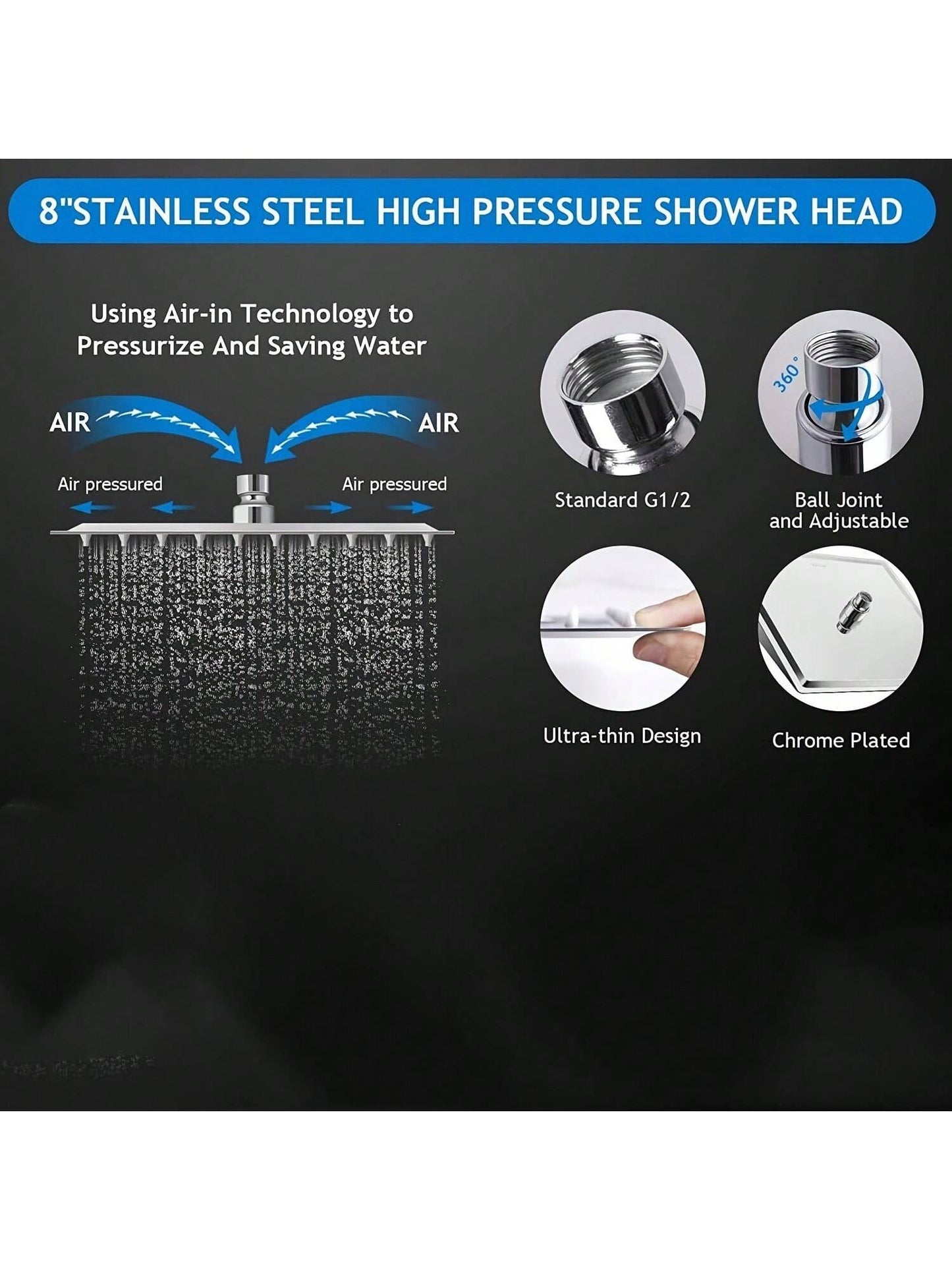 Shower Head Set, 8-Inch High Pressure Shower Head, 5-Mode Handheld Shower Head Combination, Home Bathroom Decor, Summer Bathroom Accessories