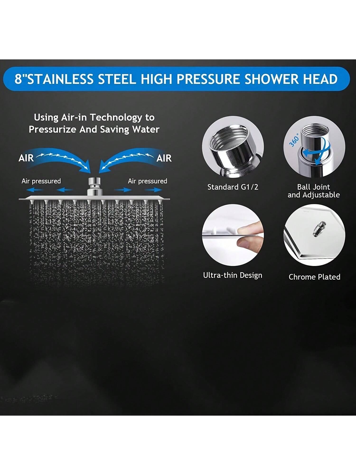 Shower Head Set, 8-Inch High Pressure Shower Head, 5-Mode Handheld Shower Head Combination, Home Bathroom Decor, Summer Bathroom Accessories