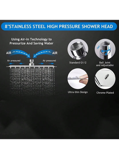 Shower Head Set, 8-Inch High Pressure Shower Head, 5-Mode Handheld Shower Head Combination, Home Bathroom Decor, Summer Bathroom Accessories