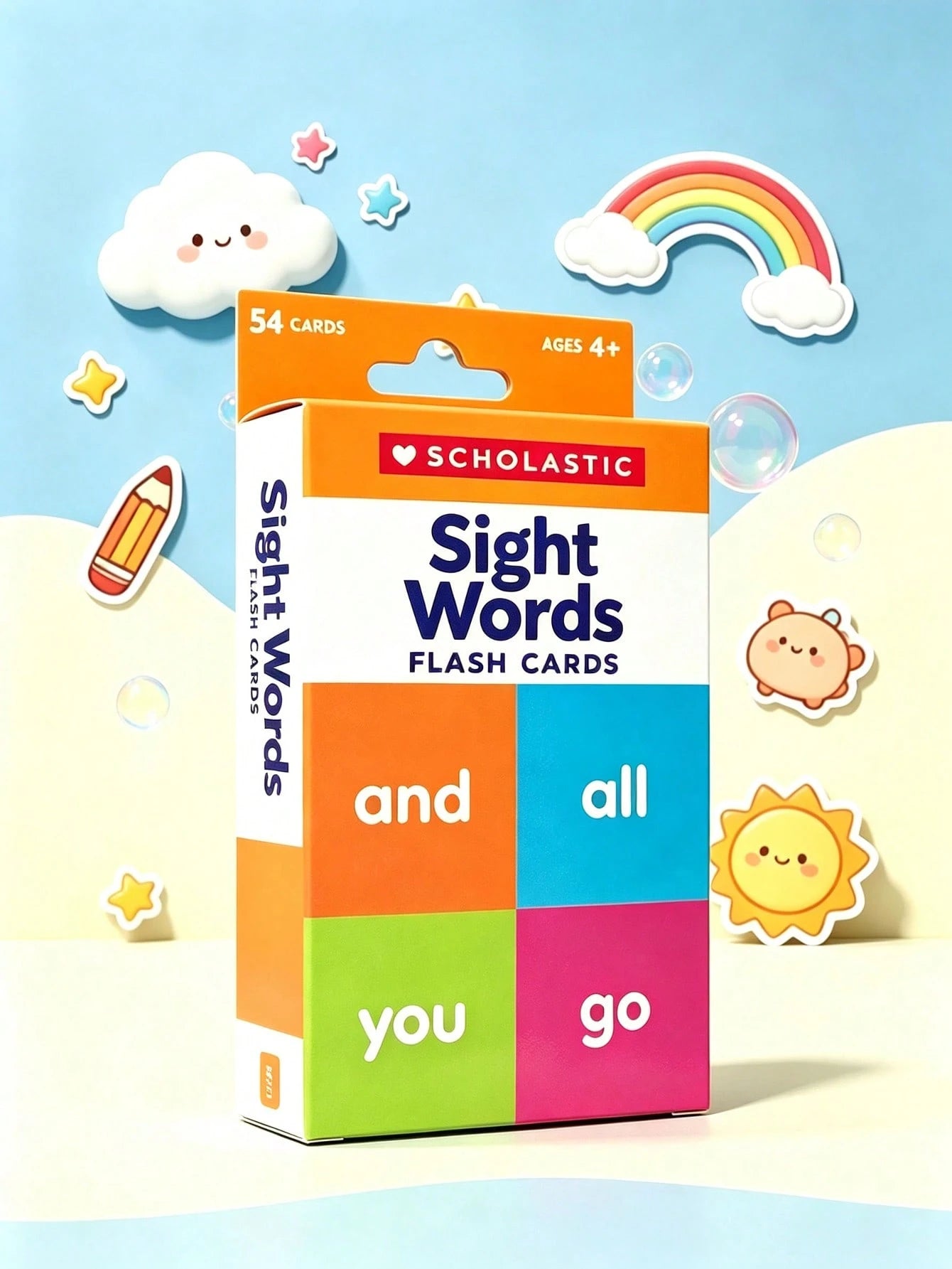 Sight Word Flash Cards Kids, 54 Double-Sided English Vocabulary Cards, Phonics Reading Practice, Preschool Learning, Montessori Homeschool Supplies