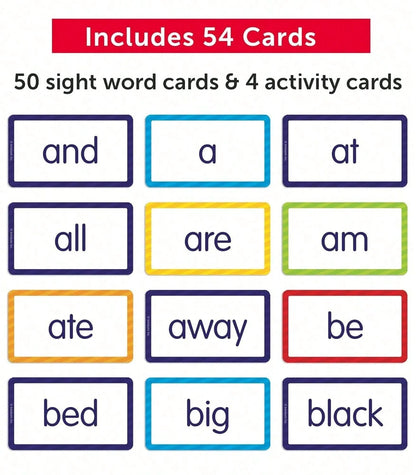 Sight Word Flash Cards Kids, 54 Double-Sided English Vocabulary Cards, Phonics Reading Practice, Preschool Learning, Montessori Homeschool Supplies