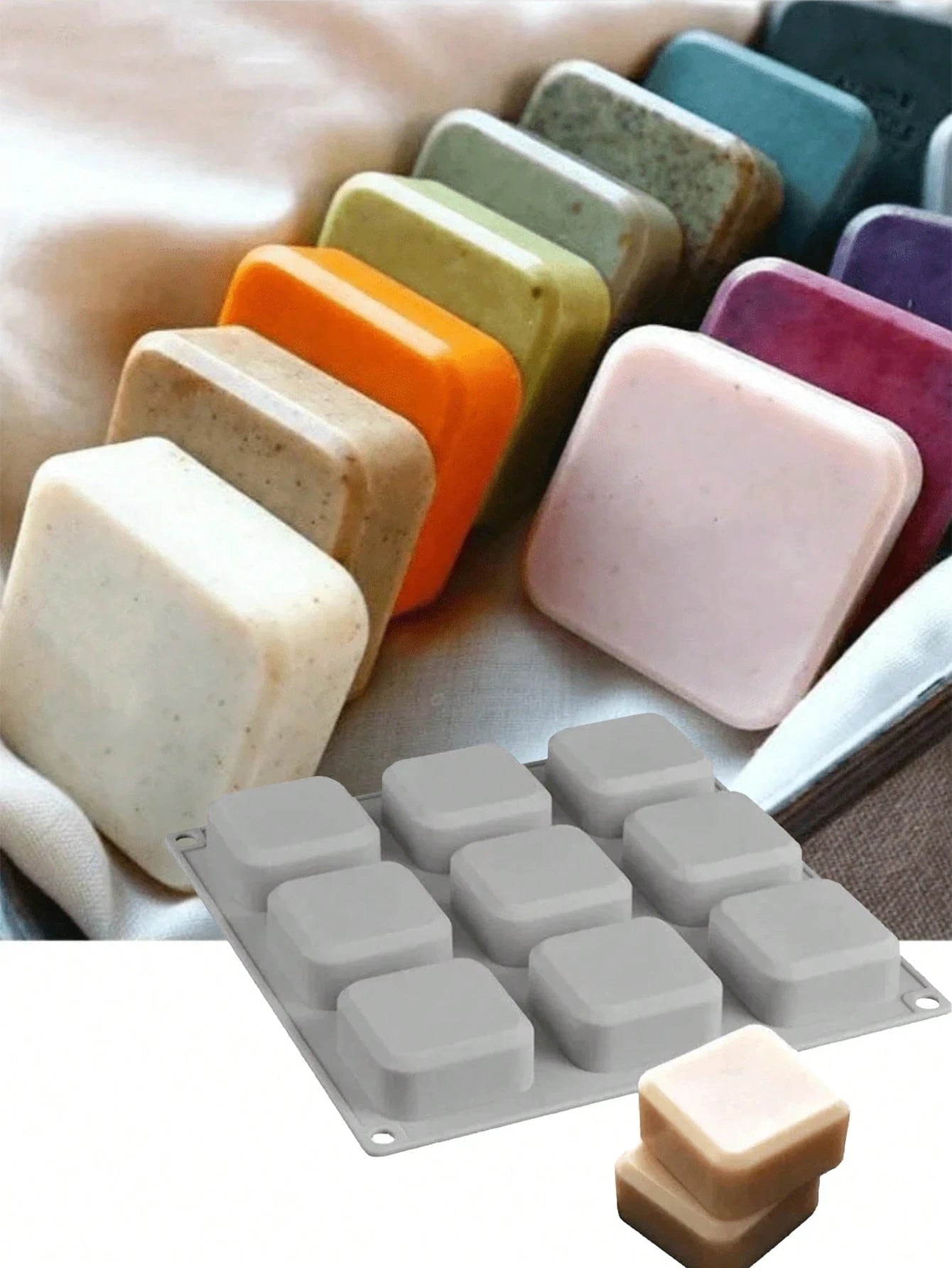SikeSike 1pc Square Cornered Rectangular Silicone Soap Mold- 9 Cavities- Square Silicone Mold, Plaster Mold, Silicone Mold