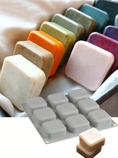 SikeSike 1pc Square Cornered Rectangular Silicone Soap Mold- 9 Cavities- Square Silicone Mold, Plaster Mold, Silicone Mold