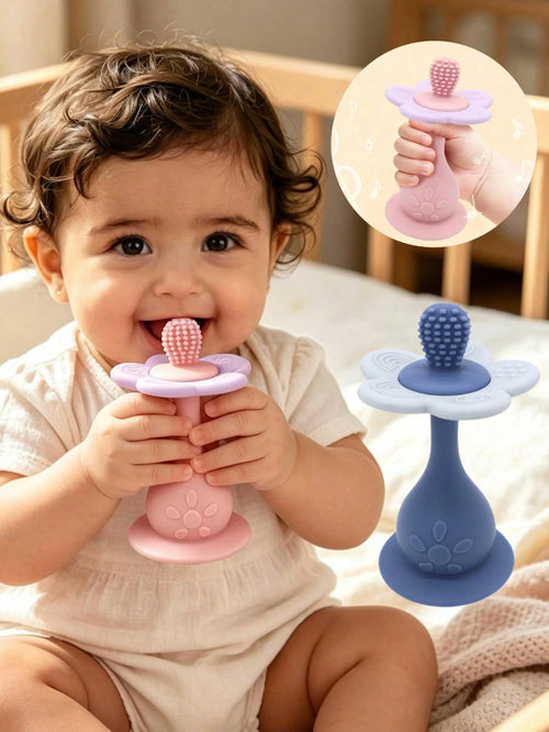 Silicone Multi-Function Rattle Toy, Bright Colors With Rattle, Develop Baby's Visual And Auditory Abilities, Multiple Chewing Points Teething Toy, Bottom With Suction Cup, Can Be Used On High Chair As