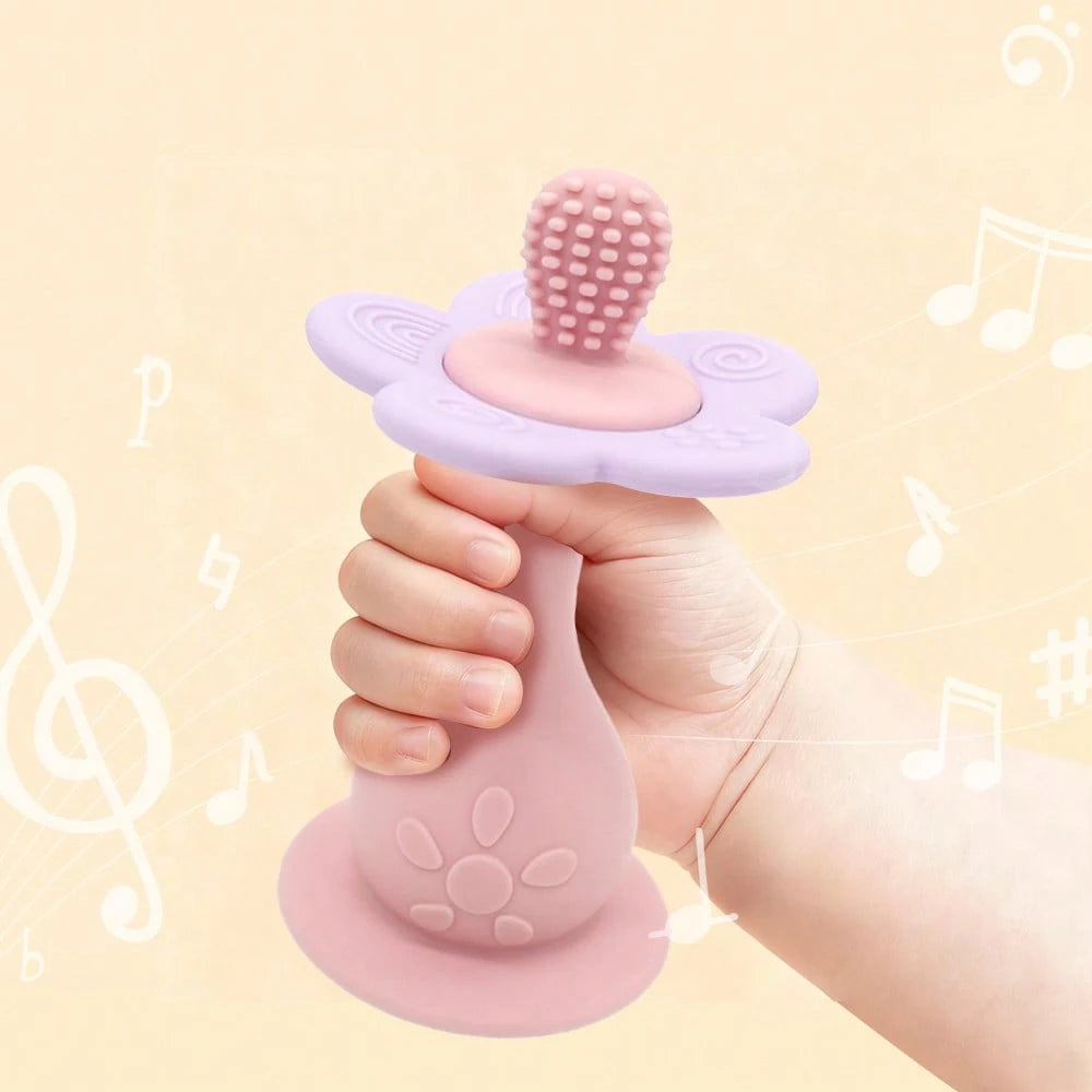 Silicone Multi-Function Rattle Toy, Bright Colors With Rattle, Develop Baby's Visual And Auditory Abilities, Multiple Chewing Points Teething Toy, Bottom With Suction Cup, Can Be Used On High Chair As