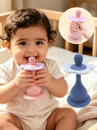 Silicone Multi-Function Rattle Toy, Bright Colors With Rattle, Develop Baby's Visual And Auditory Abilities, Multiple Chewing Points Teething Toy, Bottom With Suction Cup, Can Be Used On High Chair As