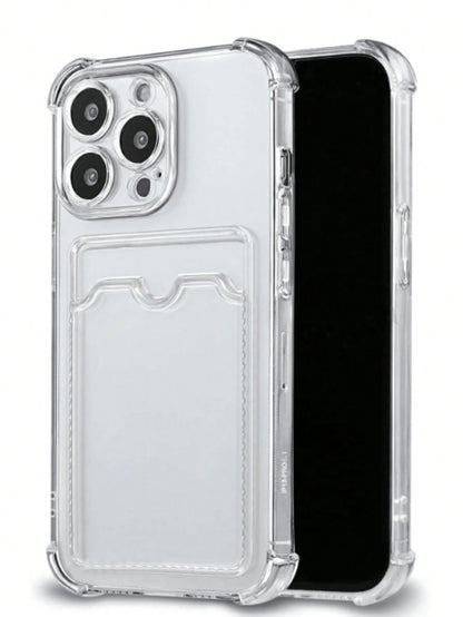 Silicone Wallet Card Pocket Transparent Card Slot Phone Case, Compatible With Iphone, Galaxy, Honor, And Other Models, Transparent Wallet-Style Silicone Back Cover, Shock-Proof, Waterproof, Anti-Fall