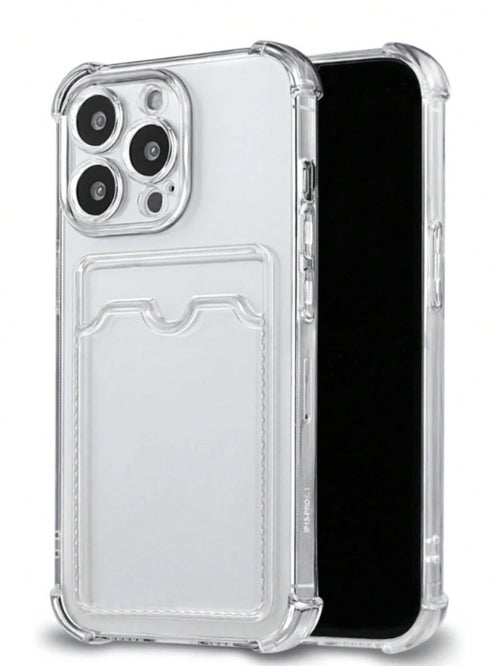 Silicone Wallet Card Pocket Transparent Card Slot Phone Case, Compatible With Iphone, Galaxy, Honor, And Other Models, Transparent Wallet-Style Silicone Back Cover, Shock-Proof, Waterproof, Anti-Fall