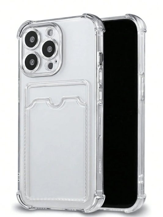 Silicone Wallet Card Pocket Transparent Card Slot Phone Case, Compatible With Iphone, Galaxy, Honor, And Other Models, Transparent Wallet-Style Silicone Back Cover, Shock-Proof, Waterproof, Anti-Fall