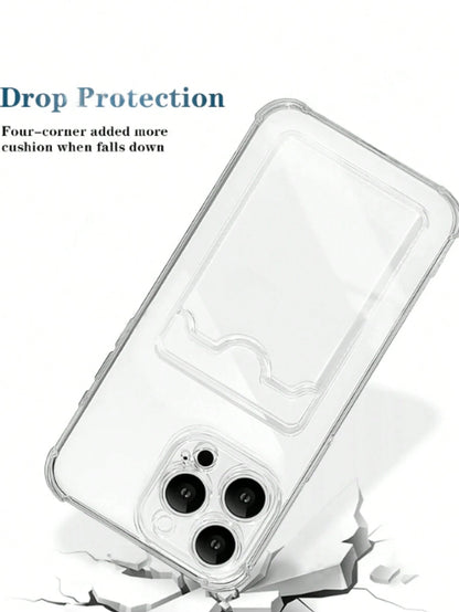 Silicone Wallet Card Pocket Transparent Card Slot Phone Case, Compatible With Iphone, Galaxy, Honor, And Other Models, Transparent Wallet-Style Silicone Back Cover, Shock-Proof, Waterproof, Anti-Fall