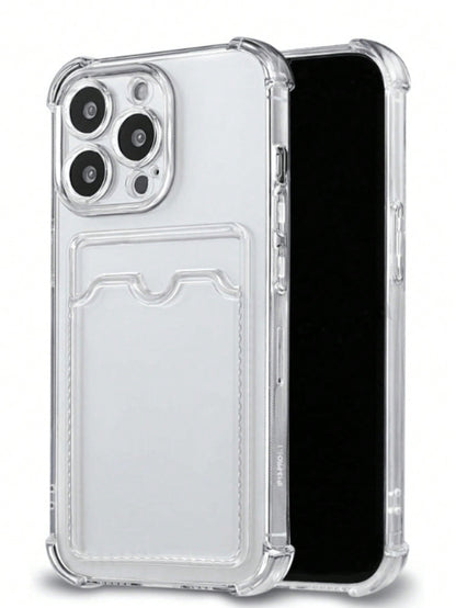 Silicone Wallet Card Pocket Transparent Card Slot Phone Case, Compatible With Iphone, Galaxy, Honor, And Other Models, Transparent Wallet-Style Silicone Back Cover, Shock-Proof, Waterproof, Anti-Fall