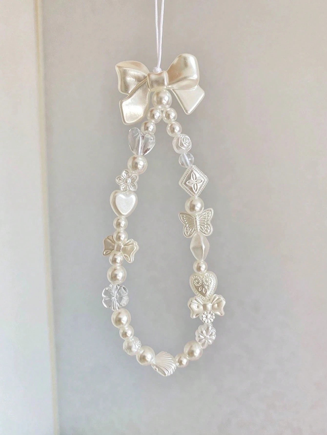 Simple White Bowknot Mobile Phone Case Chain Pendant, Crop Convenient Strap Suitable For All Mobile Phones, Cameras, Diagonal Straps, Hand-Held Straps, Wrist Straps, Anti-Lost And Anti-Fall For Women