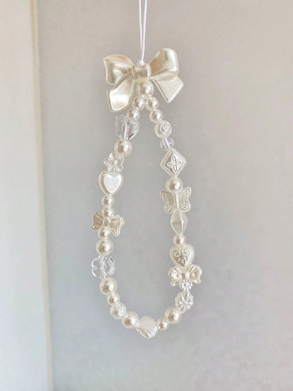Simple White Bowknot Mobile Phone Case Chain Pendant, Crop Convenient Strap Suitable For All Mobile Phones, Cameras, Diagonal Straps, Hand-Held Straps, Wrist Straps, Anti-Lost And Anti-Fall For Women