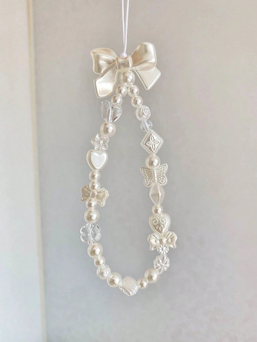 Simple White Bowknot Mobile Phone Case Chain Pendant, Crop Convenient Strap Suitable For All Mobile Phones, Cameras, Diagonal Straps, Hand-Held Straps, Wrist Straps, Anti-Lost And Anti-Fall For Women