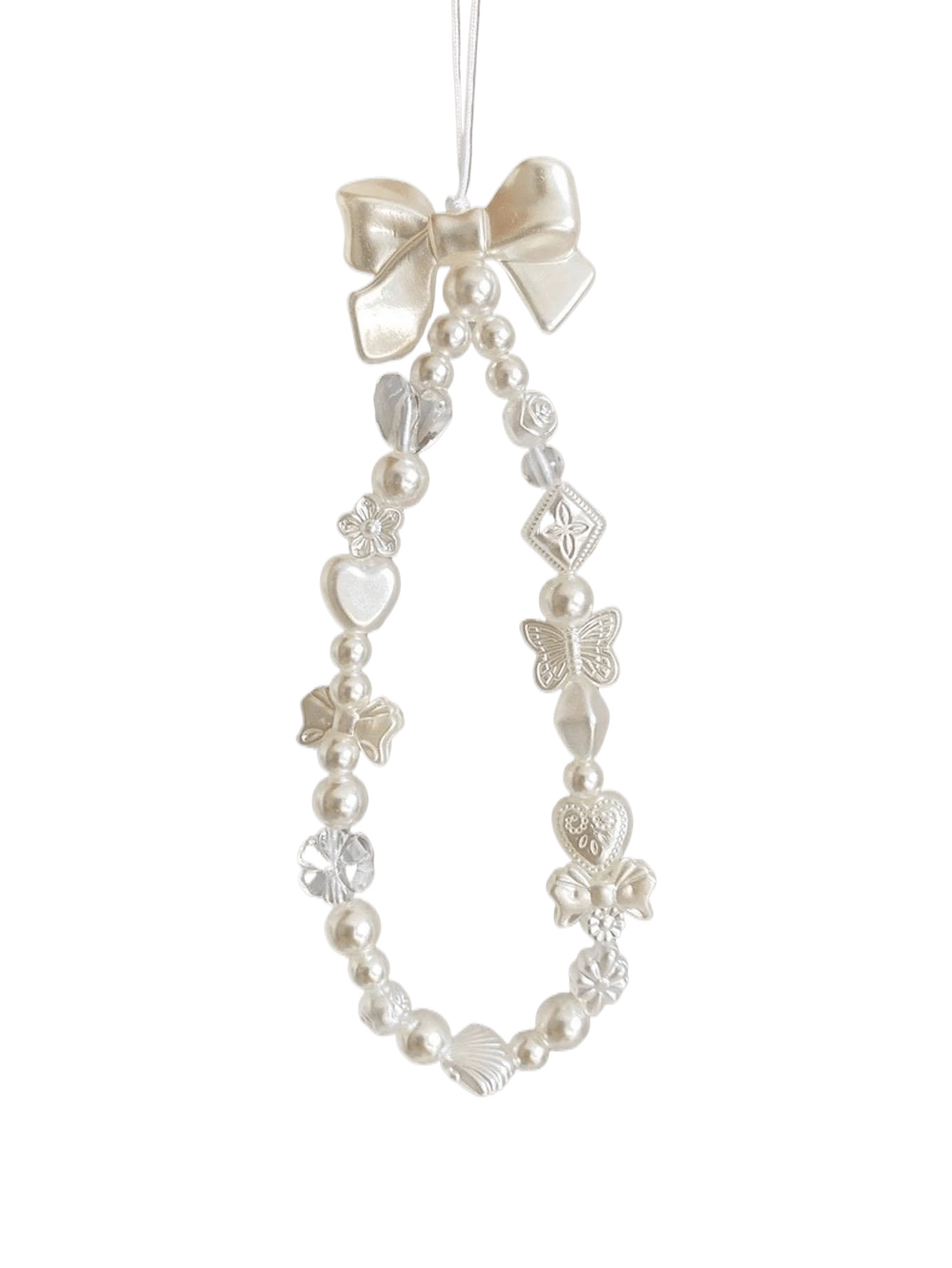 Simple White Bowknot Mobile Phone Case Chain Pendant, Crop Convenient Strap Suitable For All Mobile Phones, Cameras, Diagonal Straps, Hand-Held Straps, Wrist Straps, Anti-Lost And Anti-Fall For Women
