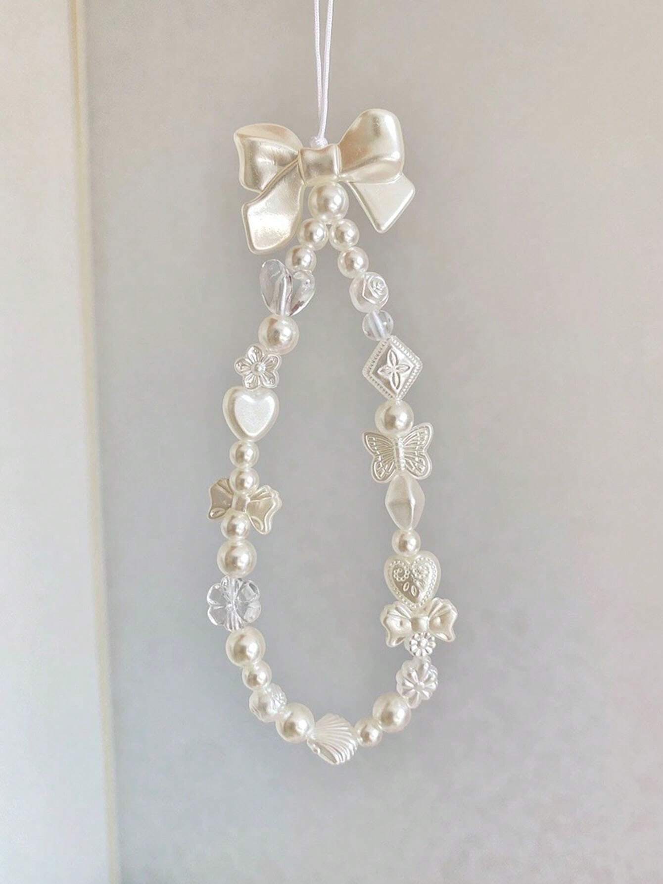 Simple White Bowknot Mobile Phone Case Chain Pendant, Crop Convenient Strap Suitable For All Mobile Phones, Cameras, Diagonal Straps, Hand-Held Straps, Wrist Straps, Anti-Lost And Anti-Fall For Women