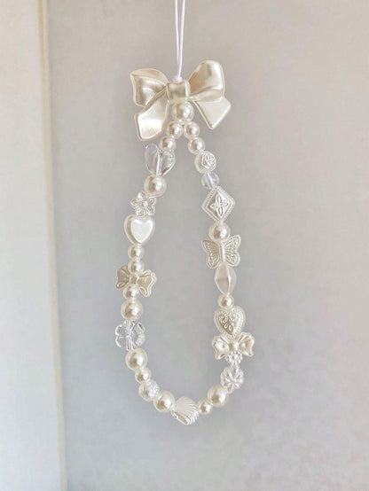 Simple White Bowknot Mobile Phone Case Chain Pendant, Crop Convenient Strap Suitable For All Mobile Phones, Cameras, Diagonal Straps, Hand-Held Straps, Wrist Straps, Anti-Lost And Anti-Fall For Women