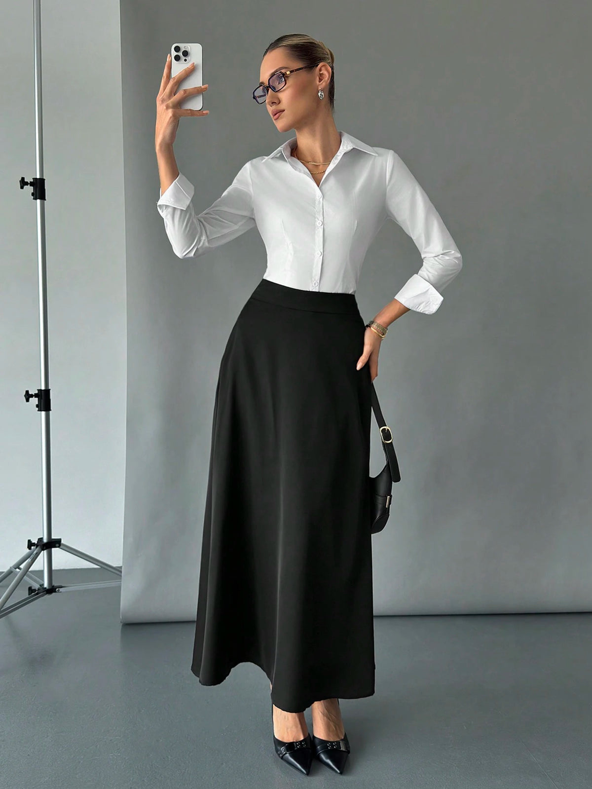 Siren Gaze Solid High Waist Hidden Pocket Skirt,Ladies Casual Ruffle,Zipper Maxi Regular Fit Ultra Black Plain Women Skirts,Spring/Fall,Casual Daily Wear Winter