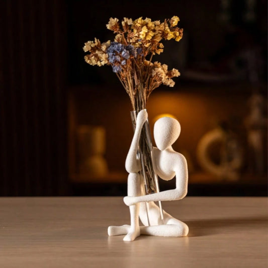 Sitting Figure Vase Holder, Minimalist Home Decor, Dried Flower Stand, Bohemian Desk Ornament, Creative Figure Dried Flower Arrangement Vase Desktop Decoration Modern Minimalist Creative