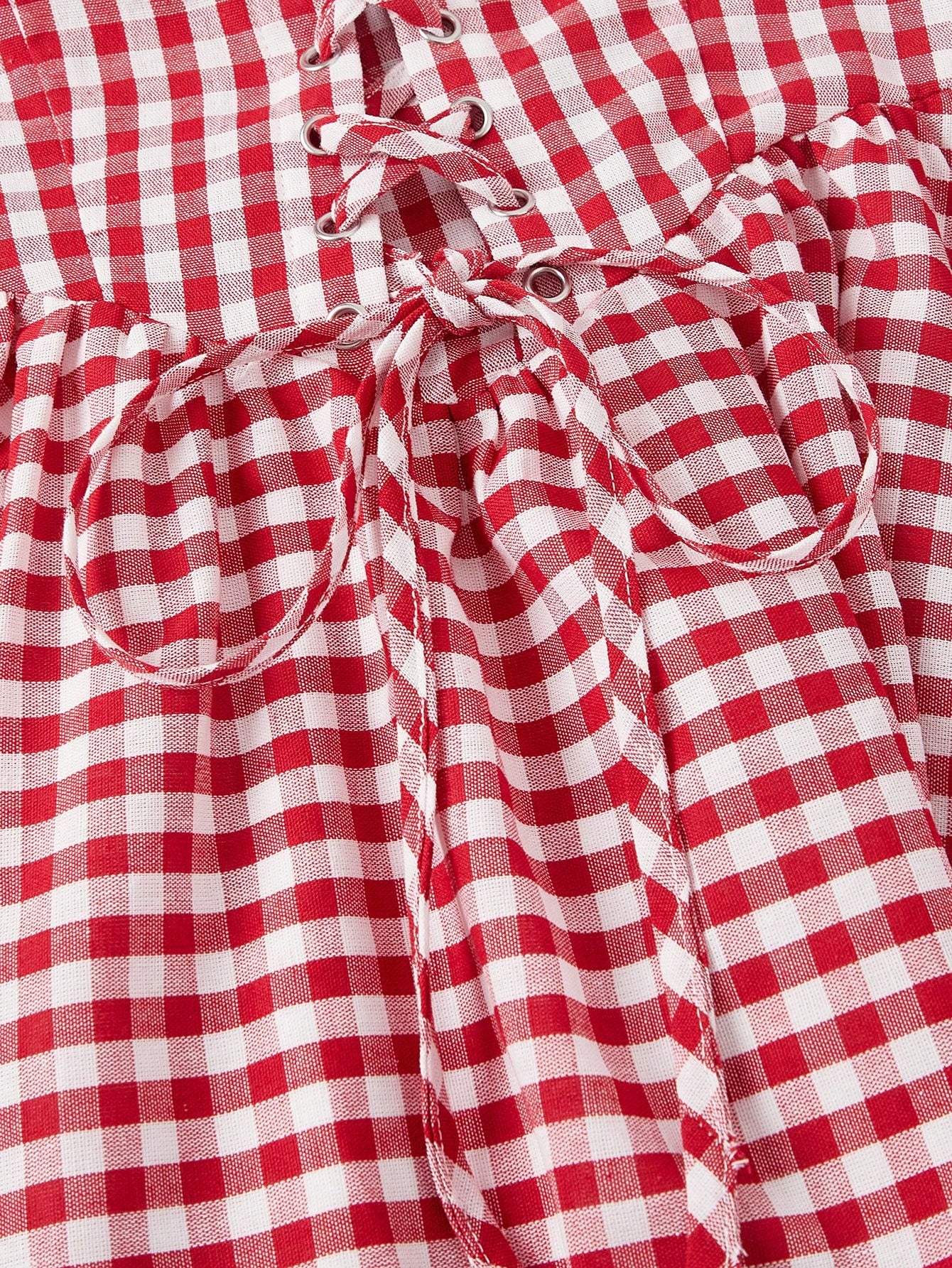 Skyraze Women's Red And White Plaid Puff Sleeve Dress,Modest 2000s Cottage Core Vintage Gingham Milkmaid Style,Summer Oktoberfest Outfit,Picnic Vacation Guest