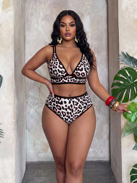 Slaydiva Plus Size 2026 New Leopard Print Sexy Bikini Set, Spring/Summer
