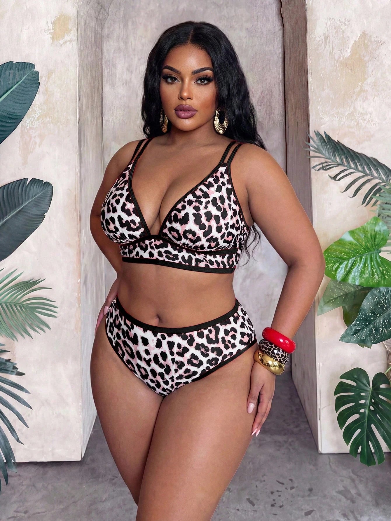 Slaydiva Plus Size 2026 New Leopard Print Sexy Bikini Set, Spring/Summer