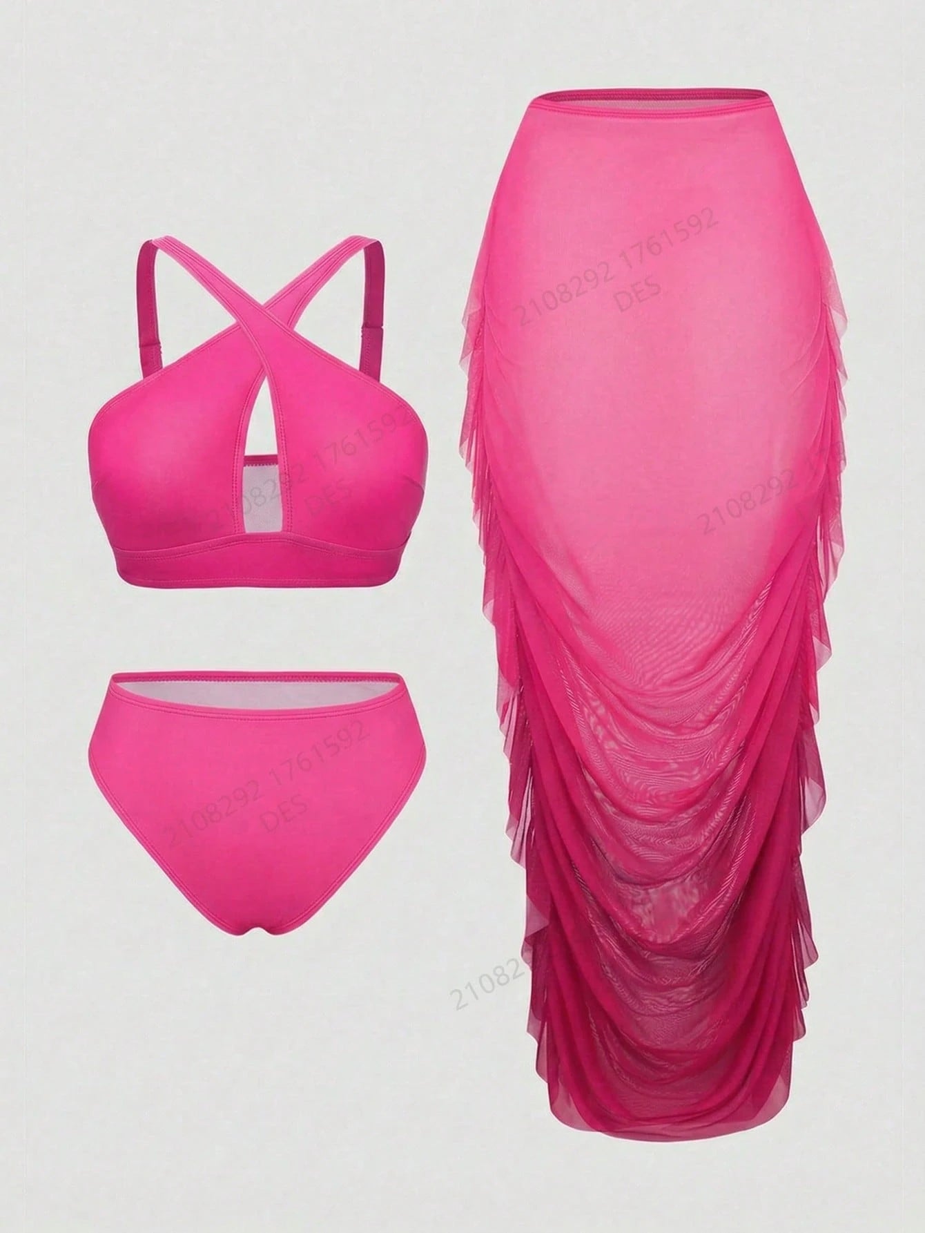 Slaydiva Plus Size Solid Color Bikini Swimwear Cover Up & Skirt Set, Vacation & Beach