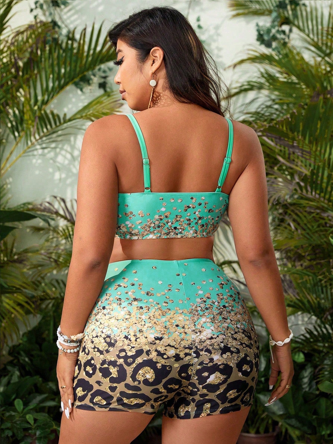Slaydiva Summer Beach Plus Size Leopard Print Bikini Set With Patchwork Design