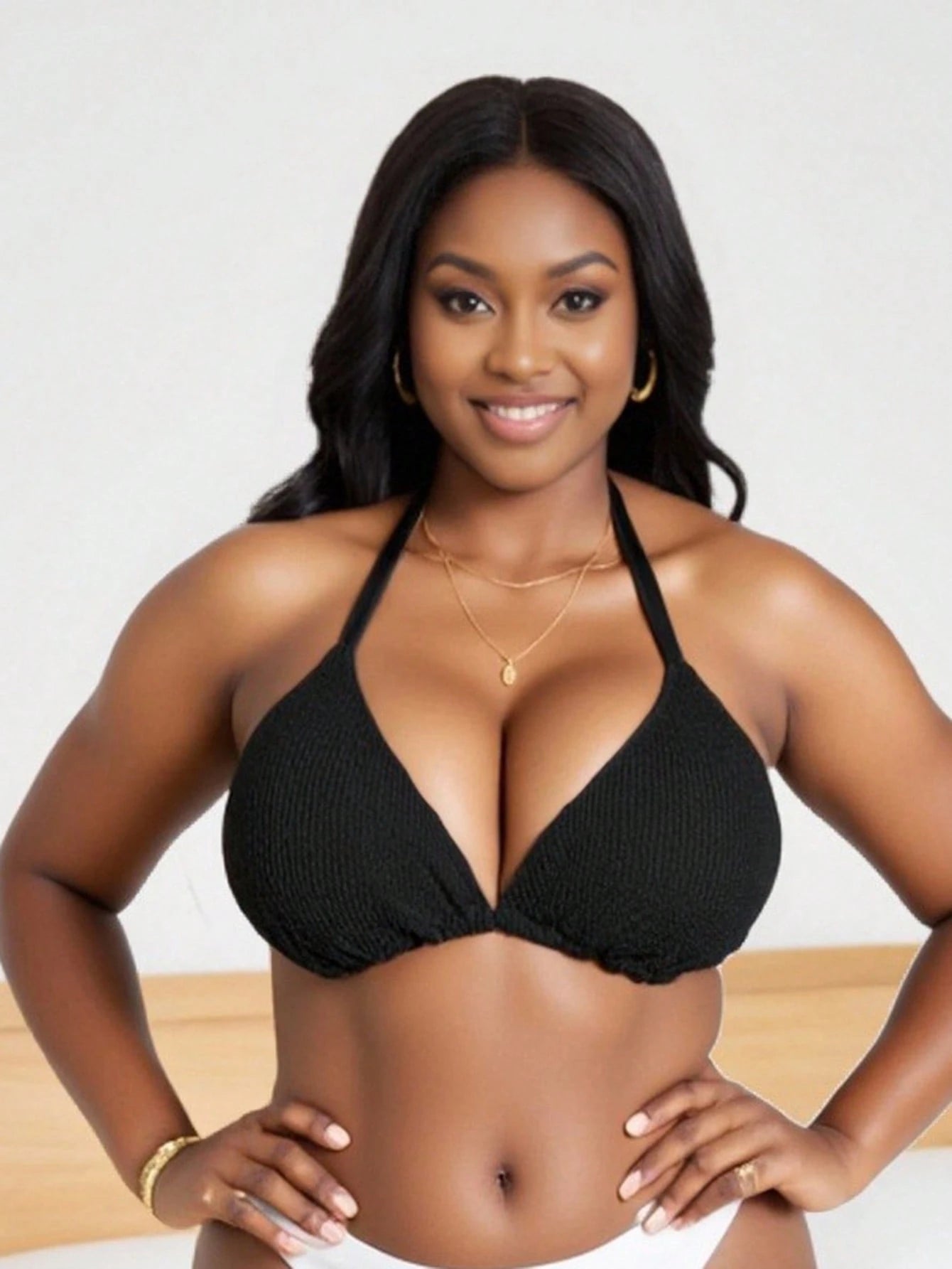 Slaydiva Summer Beach Plus Size Solid Color Textured Swimwear Top
