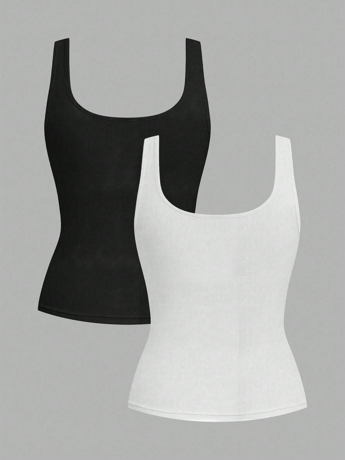 Slaydiva Women's 2pcs Set Cotton Tank Top, Black And White Summer Basic Everyday Ruched Waist Fitted Ribbed Vest Top, Y2k Streetwear