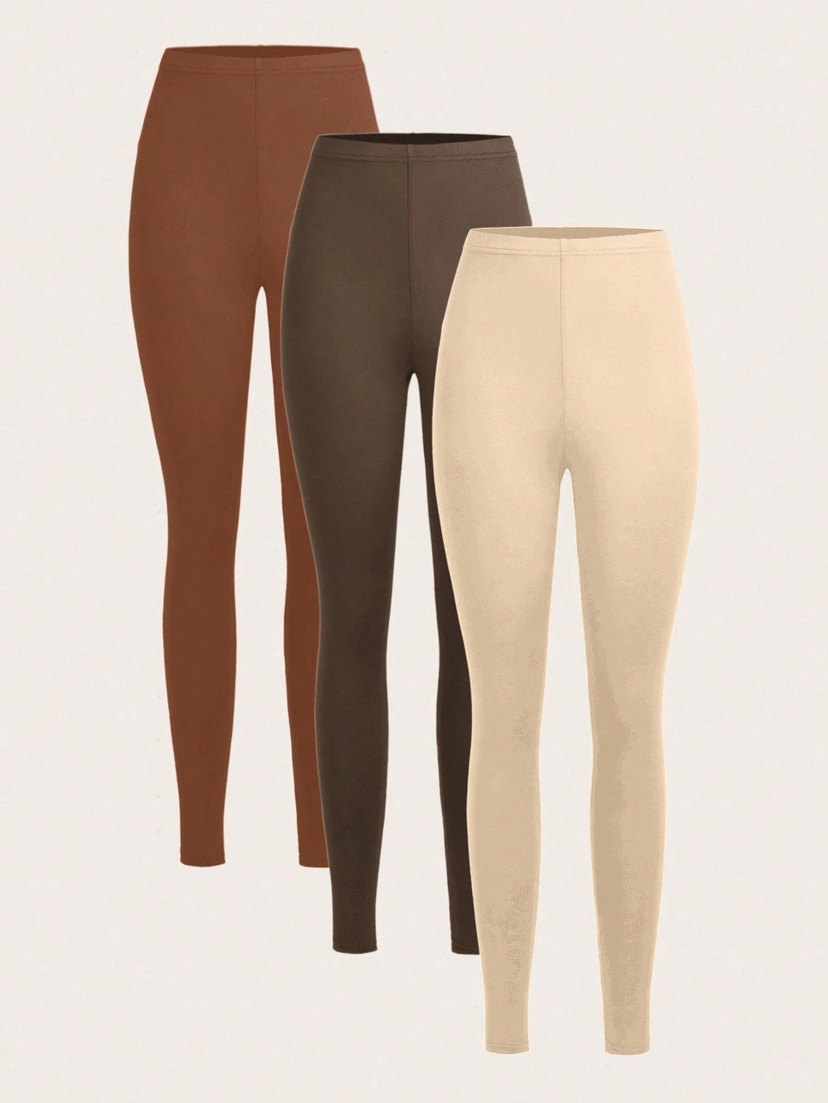 Slaydiva Women's Casual Solid Color Knit Leggings,Khaki,Dark Coffee,Skin Tone,Long Style For Summer,Autumn,Winter,Back To School Beige Summer Athleisure Gym