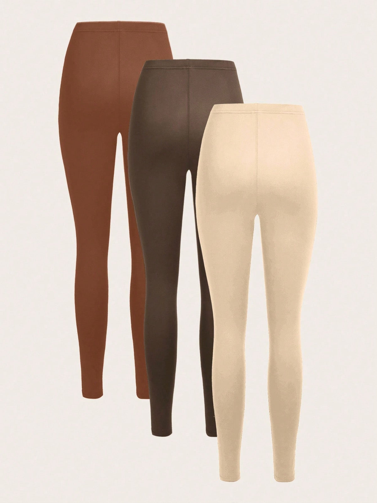 Slaydiva Women's Casual Solid Color Knit Leggings,Khaki,Dark Coffee,Skin Tone,Long Style For Summer,Autumn,Winter,Back To School Beige Summer Athleisure Gym
